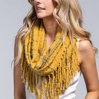 Plaid Infinity Knit Scarf - Mustard