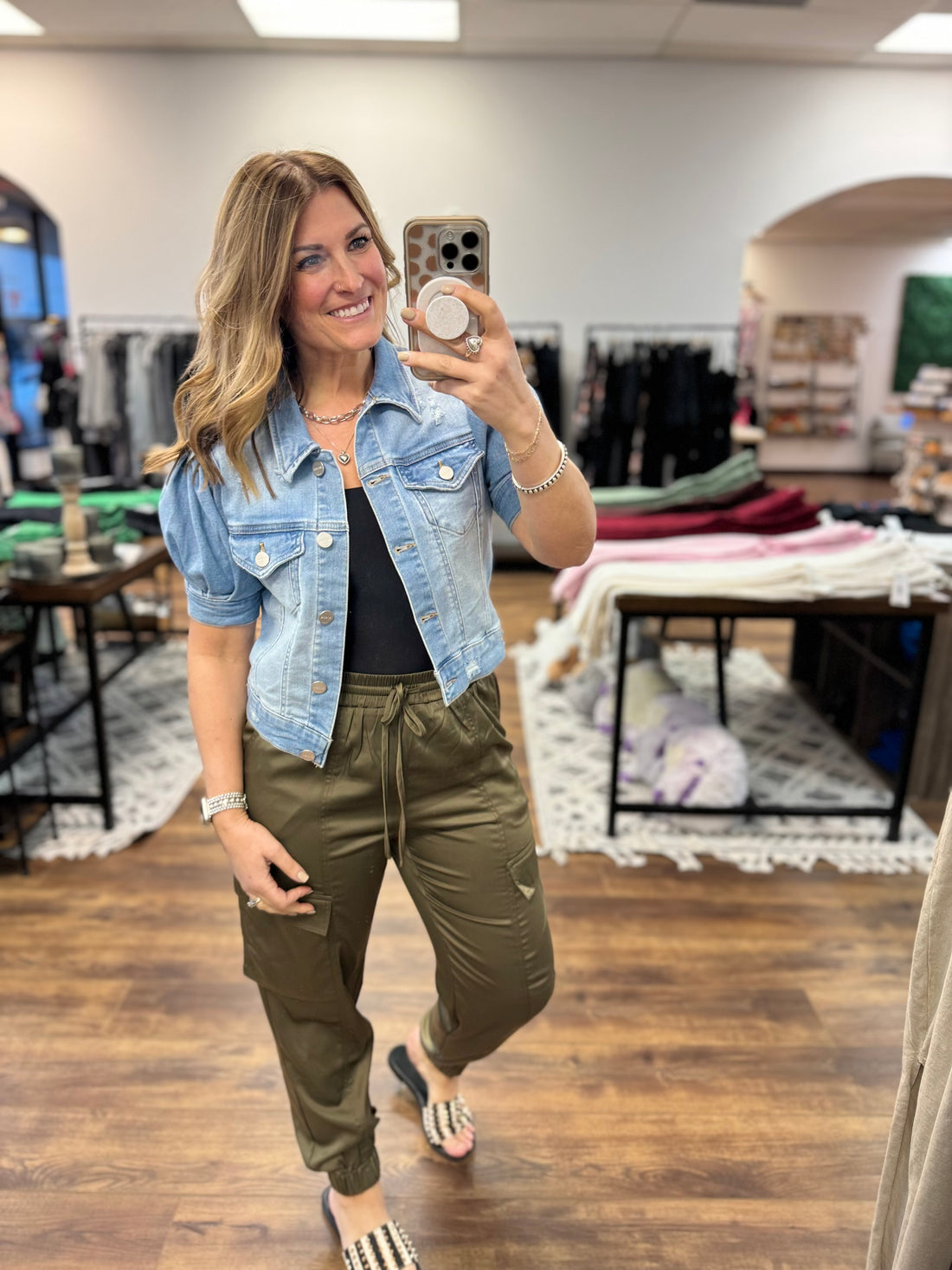 Jaclyn - Puff Sleeve Cropped Denim Jacket