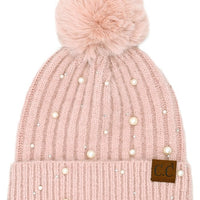 Pearl Embellished Pom Beanie