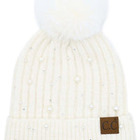 Pearl Embellished Pom Beanie