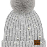 Pearl Embellished Pom Beanie