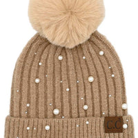 Pearl Embellished Pom Beanie