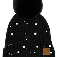 Pearl Embellished Pom Beanie