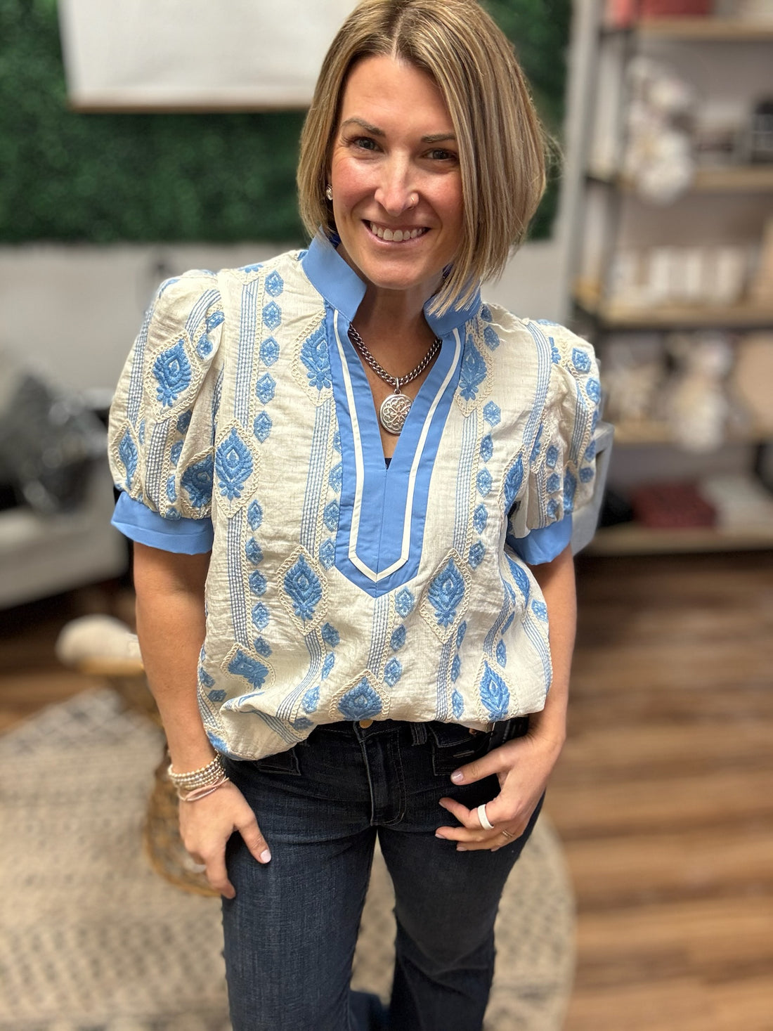 Blue Willow Embroidered Blouse
