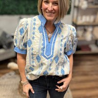 Blue Willow Embroidered Blouse