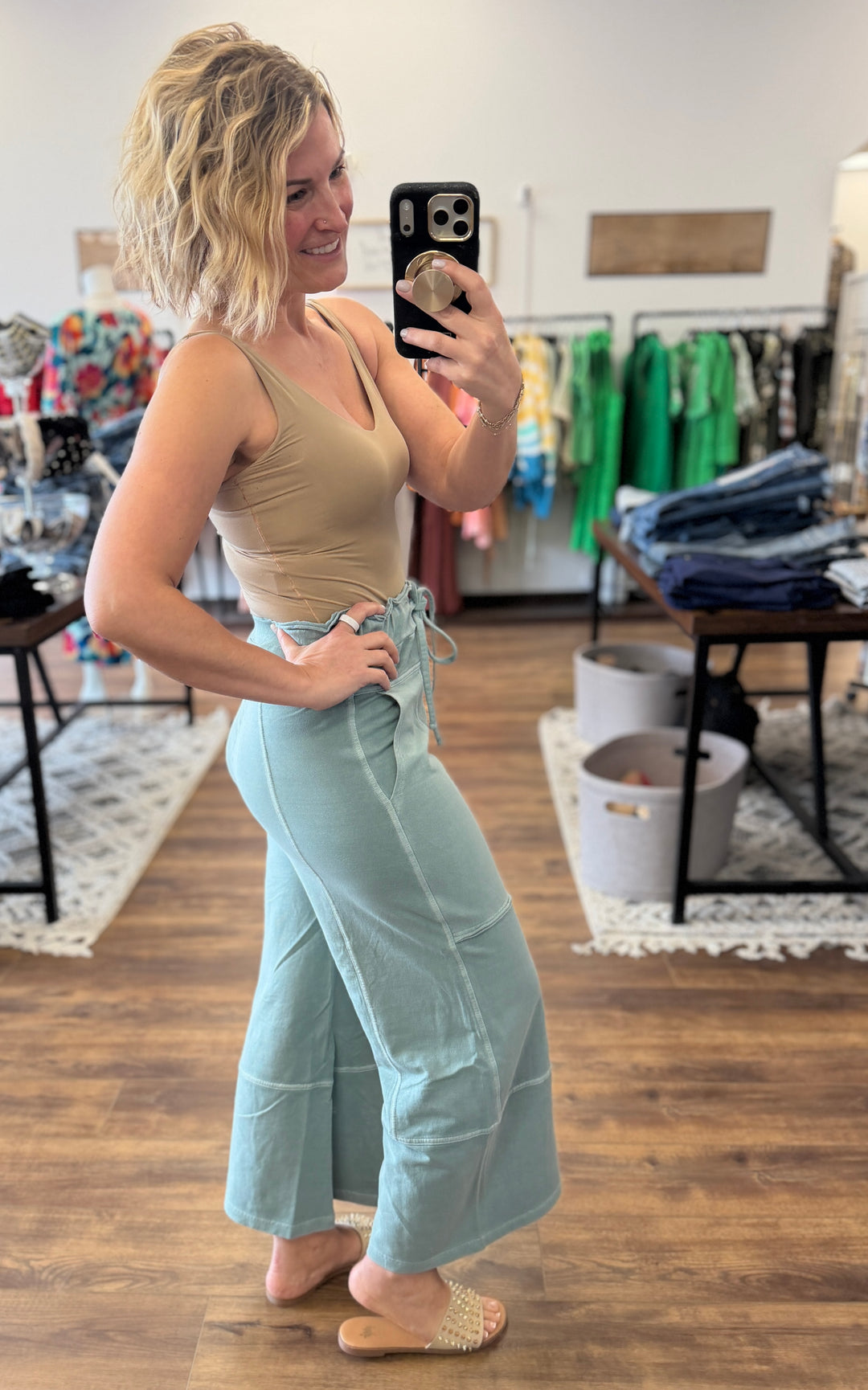 Washed Terry Wide Leg Pants - Ash Jade