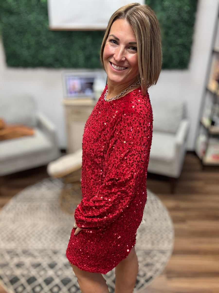 Old Flame Sequin Dress - Red