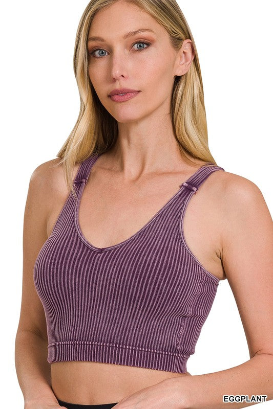 Mineral Washed Ribbed Crop Tank with Bra Pads