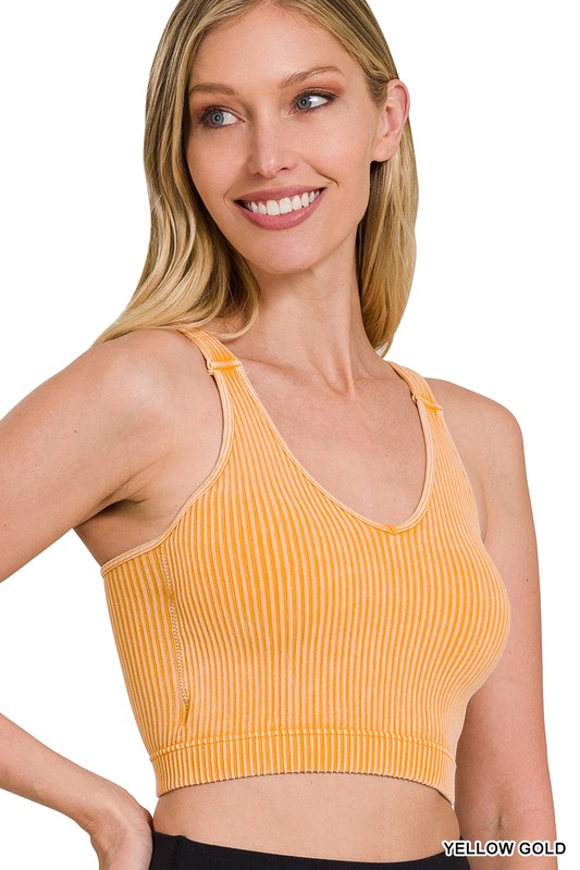 Mineral Washed Ribbed Crop Tank with Bra Pads