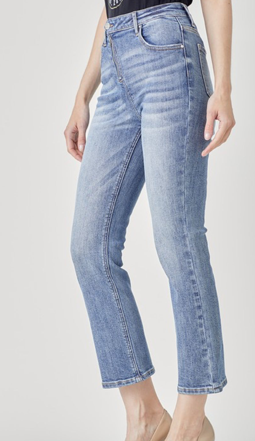 Risen - Straight Leg Asymetrical Zipper Jeans