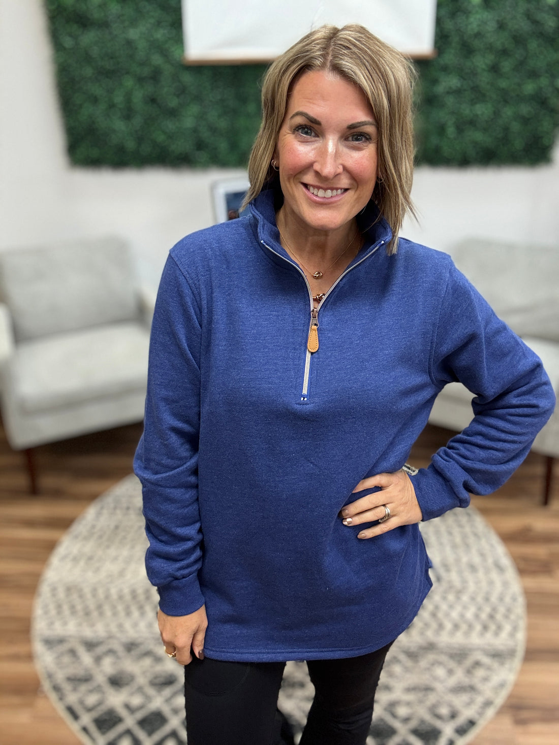 Miley - Vintage Quarter Zip Pullover - Blue