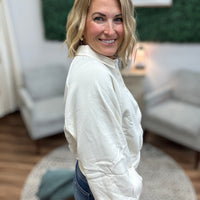 Balloon Sleeve Snap Polo - Pearl