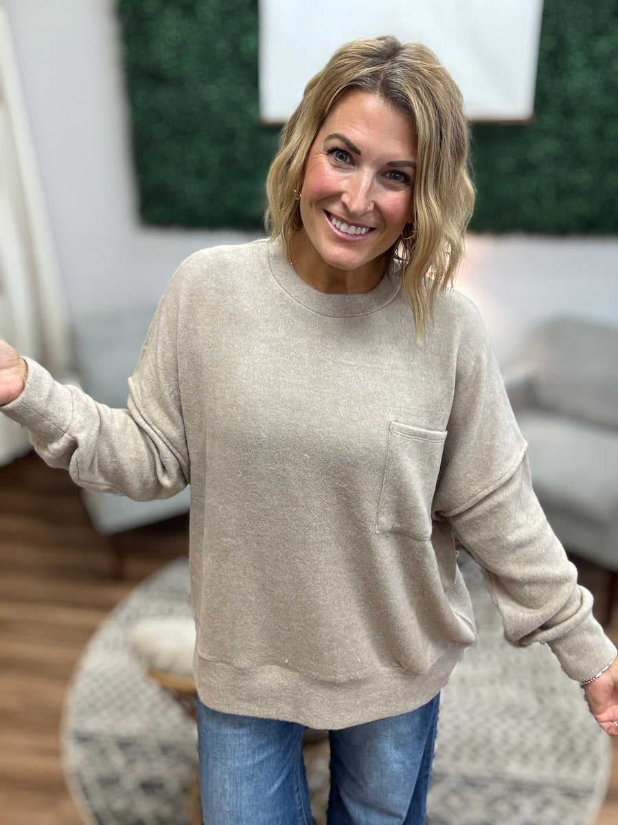 Brushed Melange Drop Shoulder Oversized Top - Ash Mocha