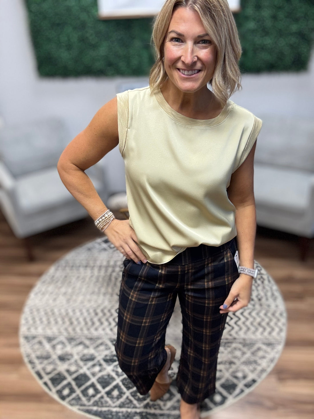 Liverpool - Mabel Plaid Crop Wide Leg Pants