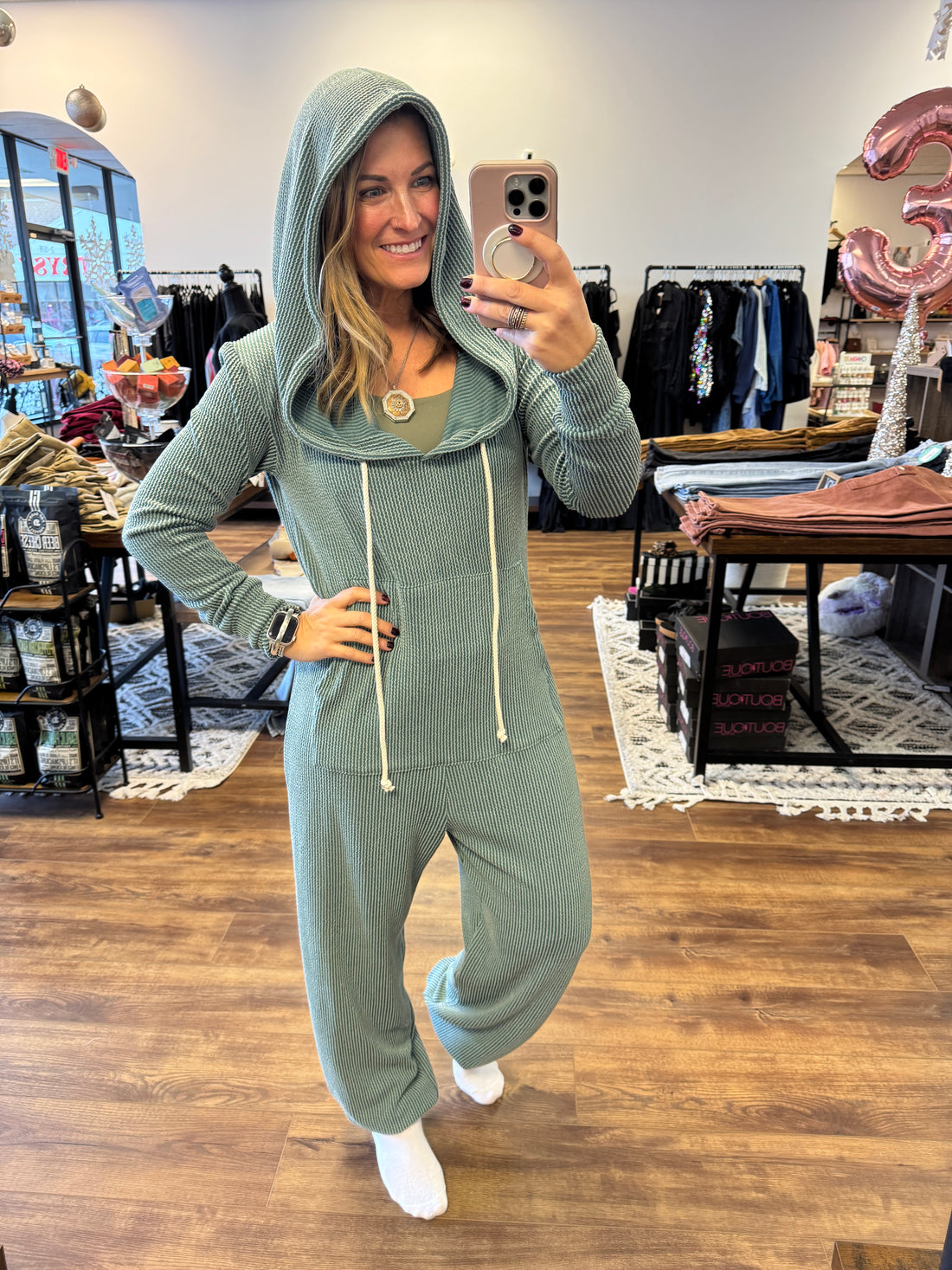 Ribbed Hayden Hoodie Jumpsuit - Moss