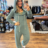 Ribbed Hayden Hoodie Jumpsuit - Moss