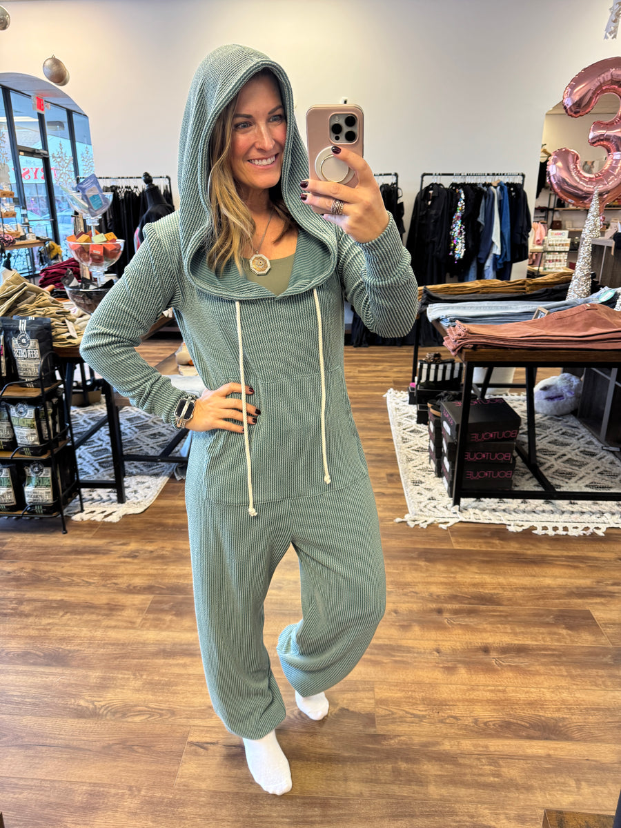 Ribbed Hayden Hoodie Jumpsuit - Moss