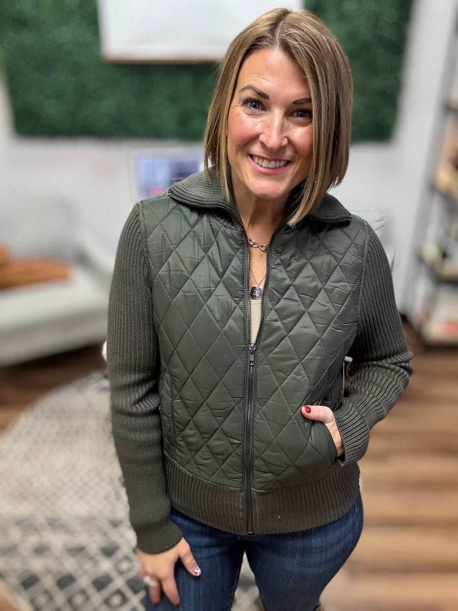 Liverpool - Quilted Zip Front Sweater Jacket