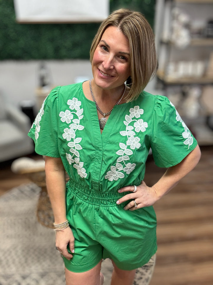 Clover Lane Embroidered Romper