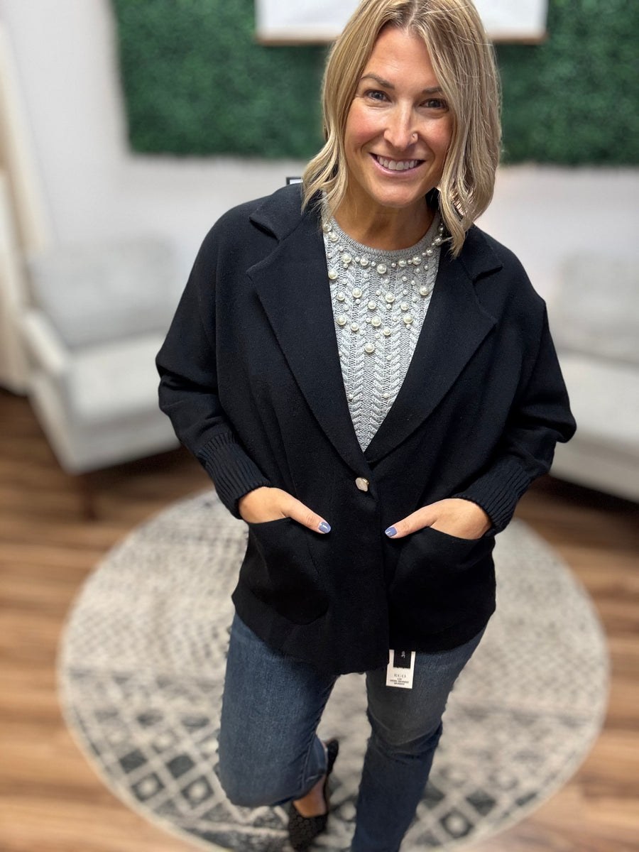 Madeline - Knit Blazer Cardigan - Black