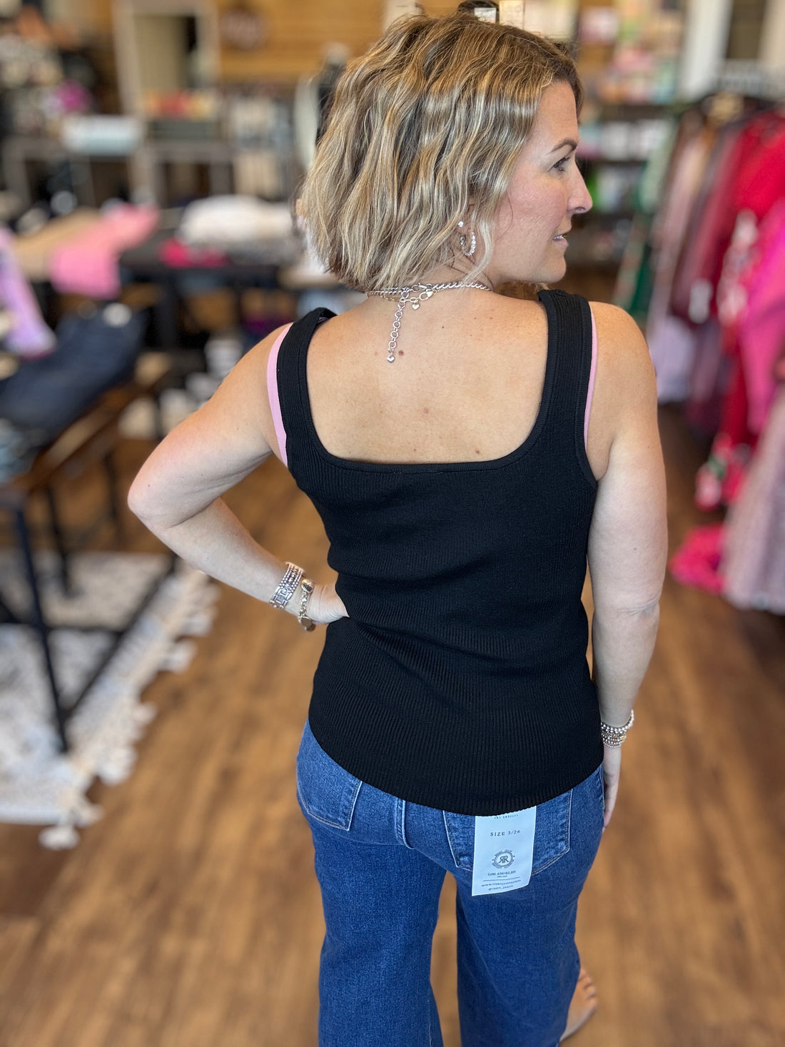 Bow Ribbed Tank - Black