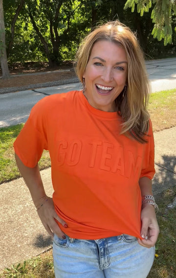 Embossed Oversized Go Team Tee - Orange