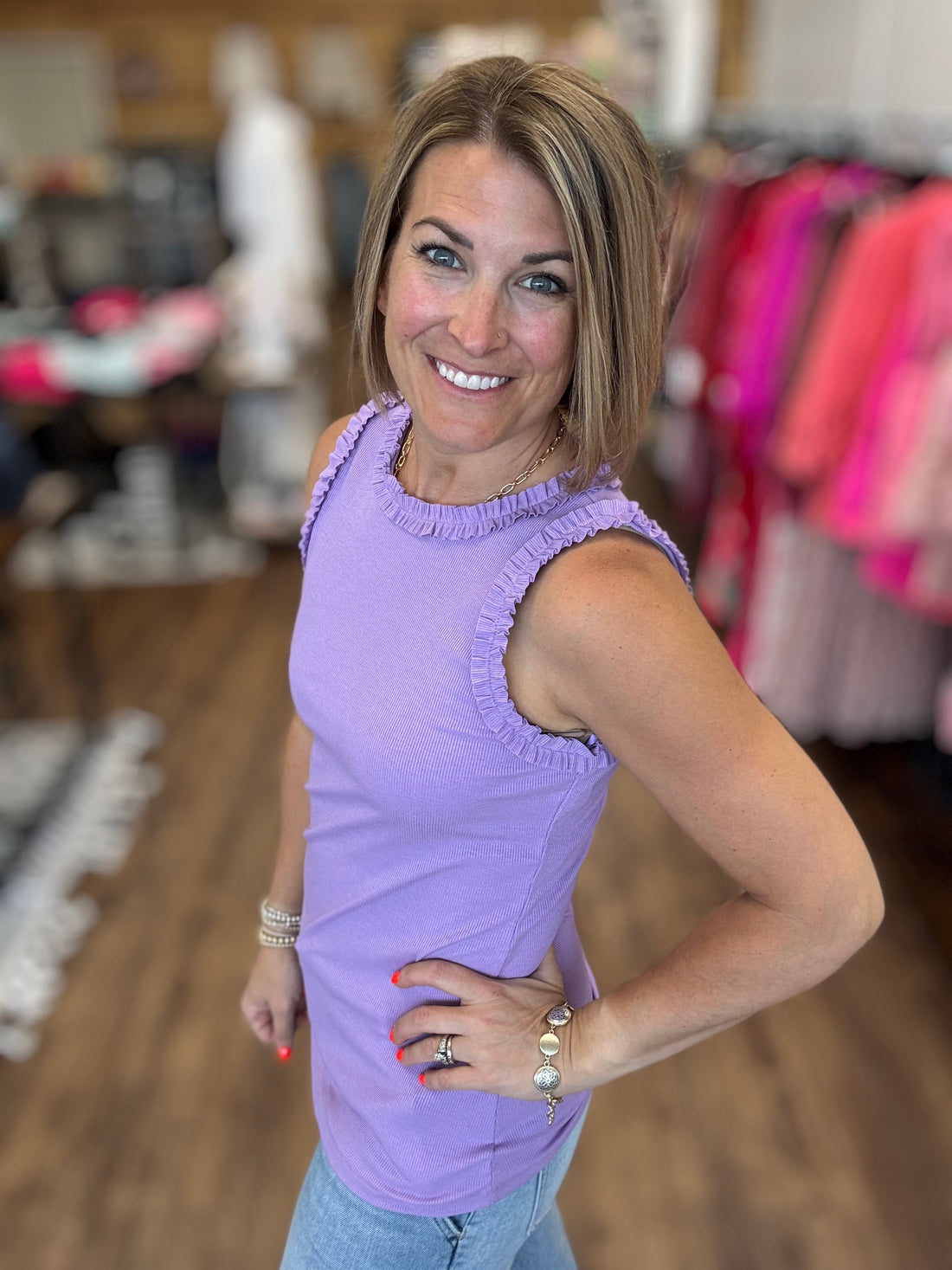 Ribbed Tank with Ruffle Detail - Lavender