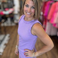 Ribbed Tank with Ruffle Detail - Lavender