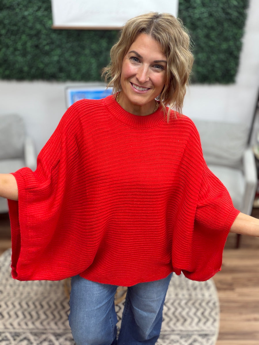 Meg Pullover Poncho - Red