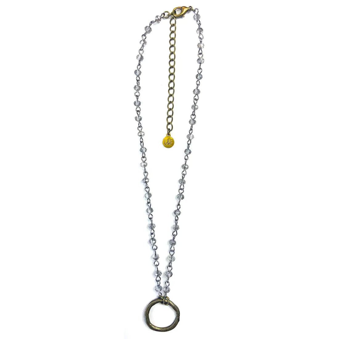 Rosaried & Ring Pendant Necklace - Grey
