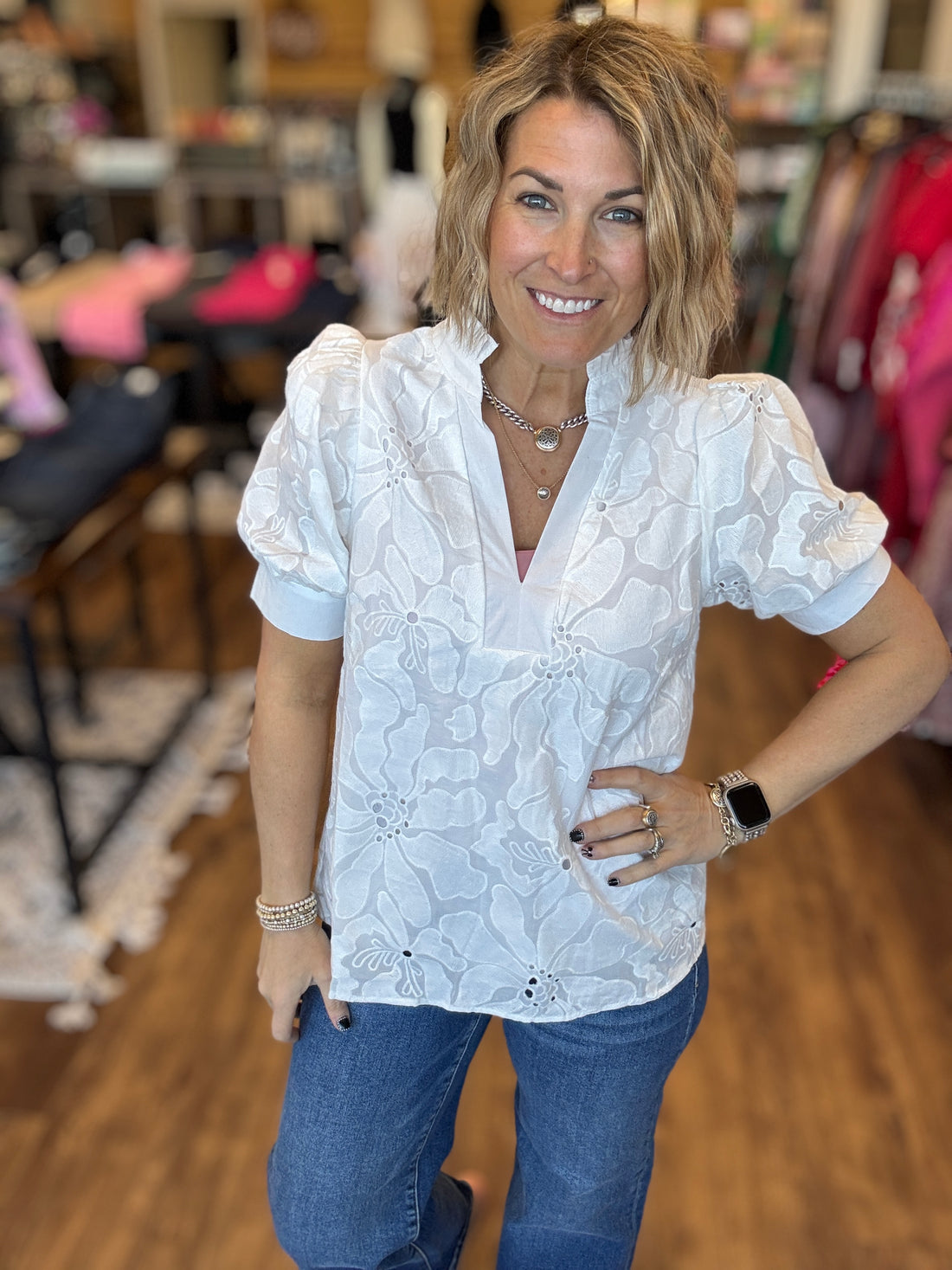 Flourish Embroidered Puff Sleeve Blouse