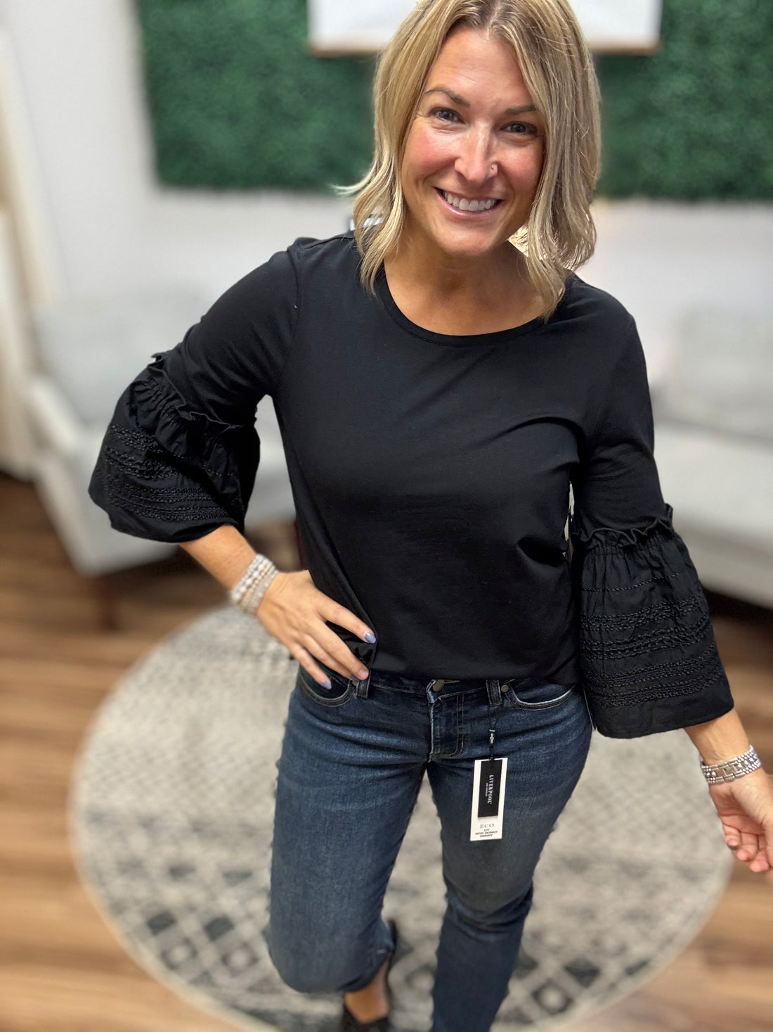 Liverpool - Embroidered 3/4 Bell Sleeve Top