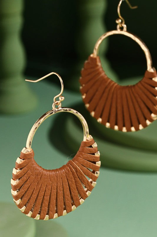 Fan Hoop Earrings - Brown