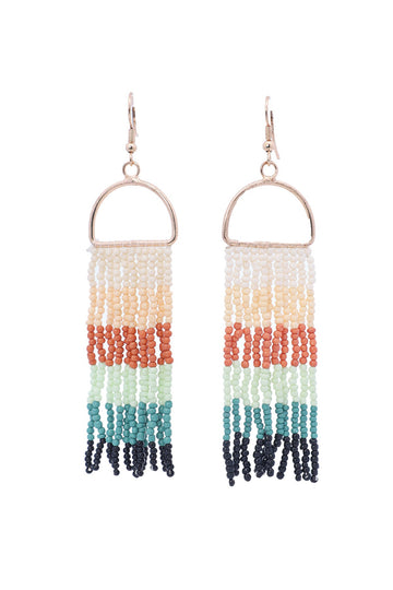 Striped Bead Fringe Drop Earrings