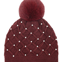 All Over Pearl Crochet Pom Beanie