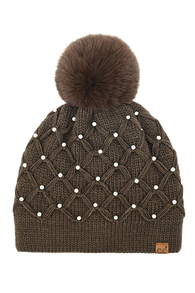 Pearl Lattice Pom Beanie