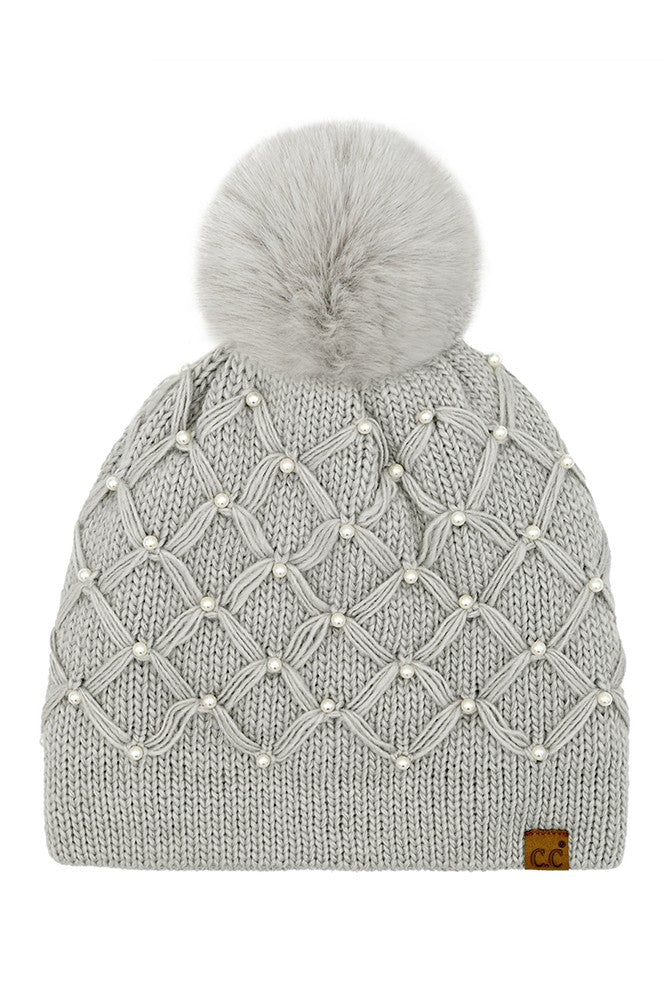 Pearl Lattice Pom Beanie