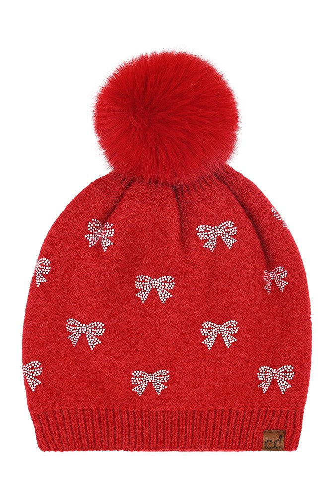 Mini Bow Rhinestone Beanie