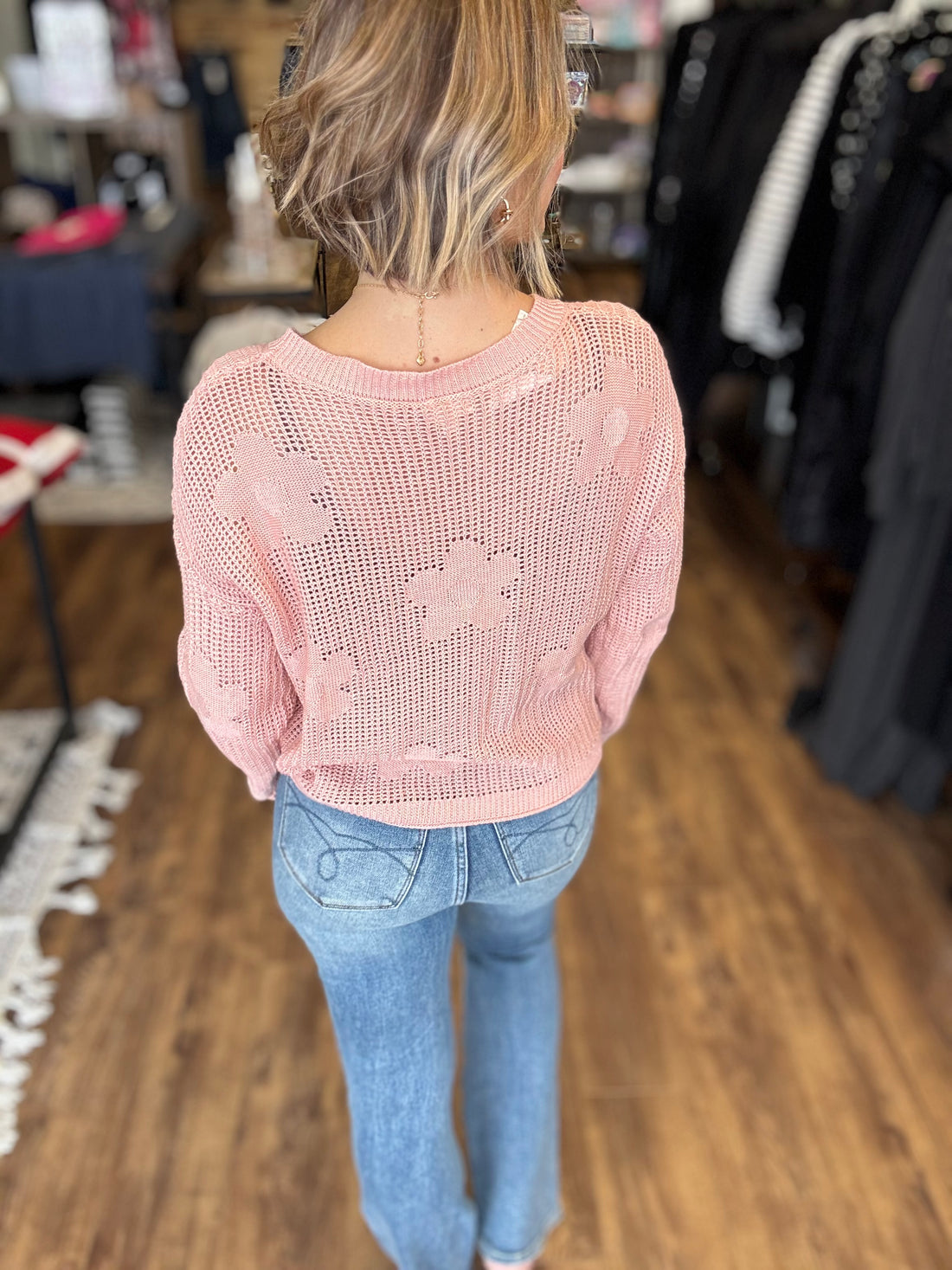 The Breezy Bloom Openwork Sweater - Peach