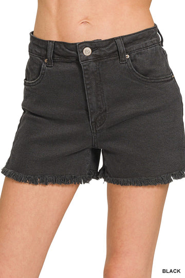 Zenana - Acid Washed Frayed Cutoff Hem Shorts