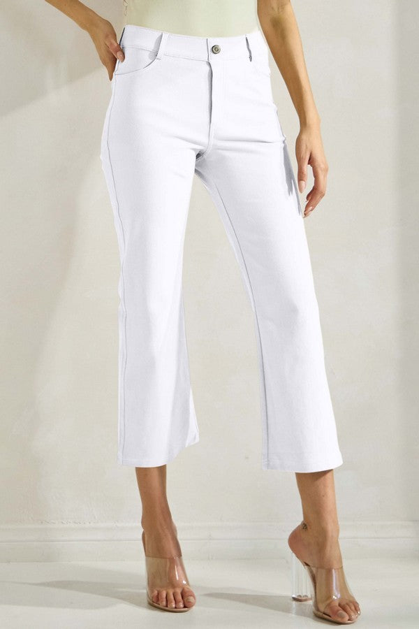 Solid Cropped Work Pants - White