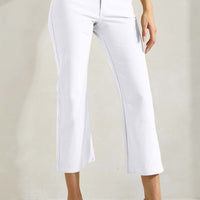 Solid Cropped Work Pants - White