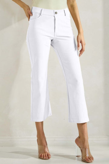 Solid Cropped Work Pants - White