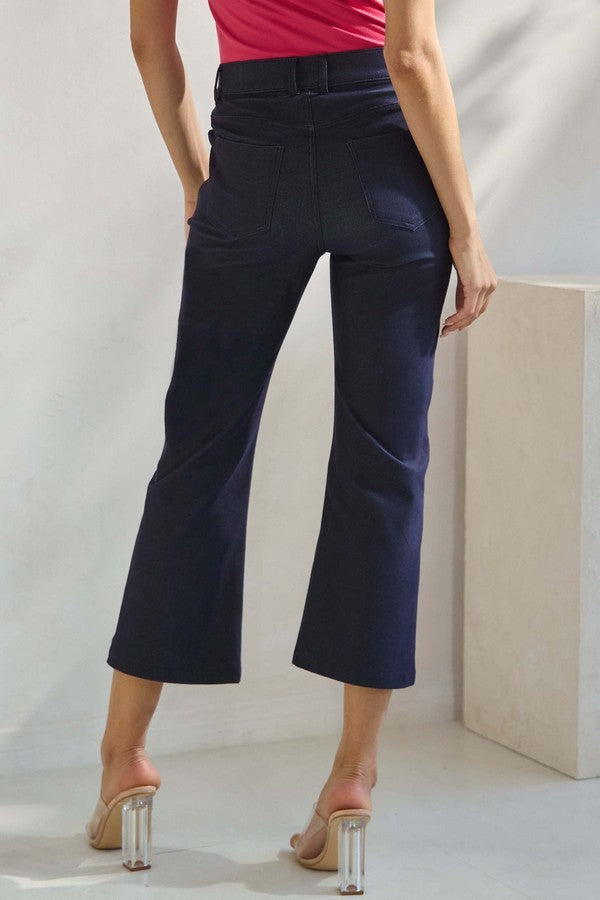 Solid Cropped Work Pants - Navy