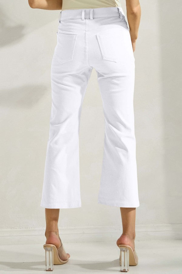 Solid Cropped Work Pants - White
