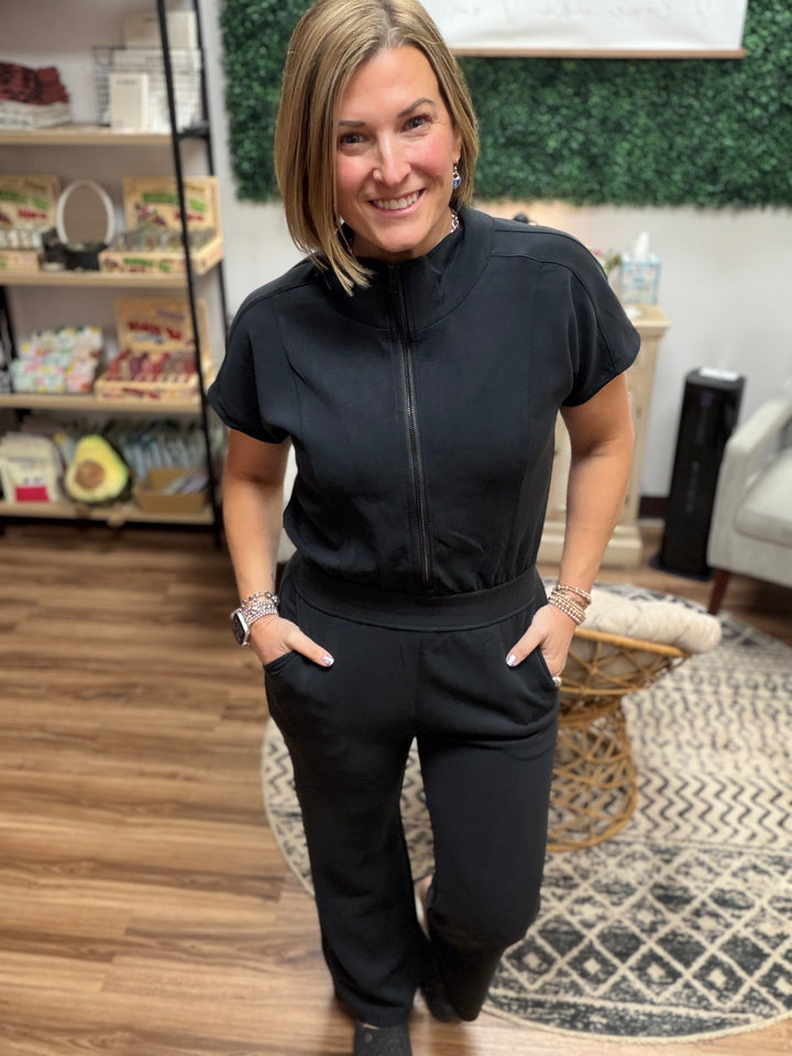 Modal Zip-Front Jumpsuit - Black