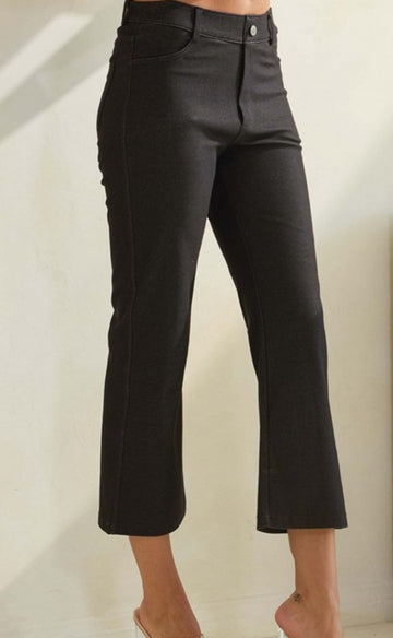 Solid Cropped Work Pants - Black