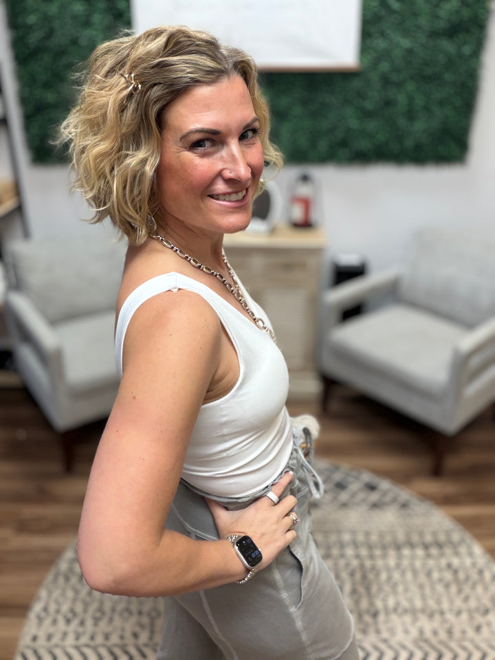Seamless Tank with Built In Bra - White