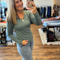 Microfiber V-Neck Long Sleeve Tee - Ash Jade