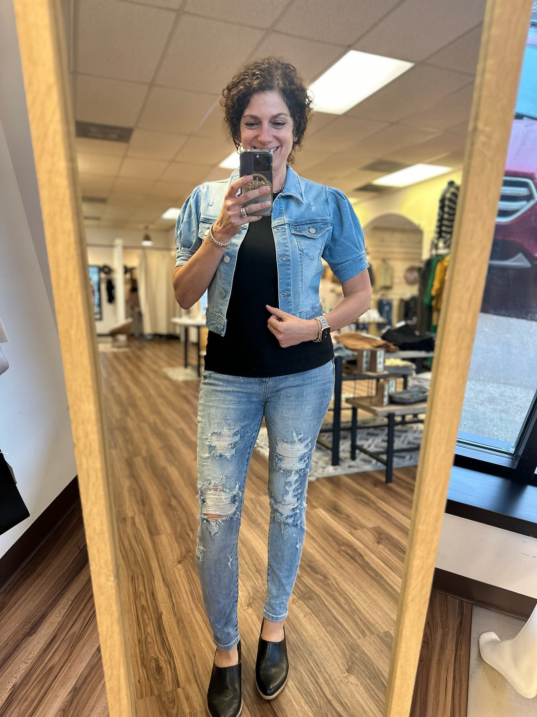 Jaclyn - Puff Sleeve Cropped Denim Jacket
